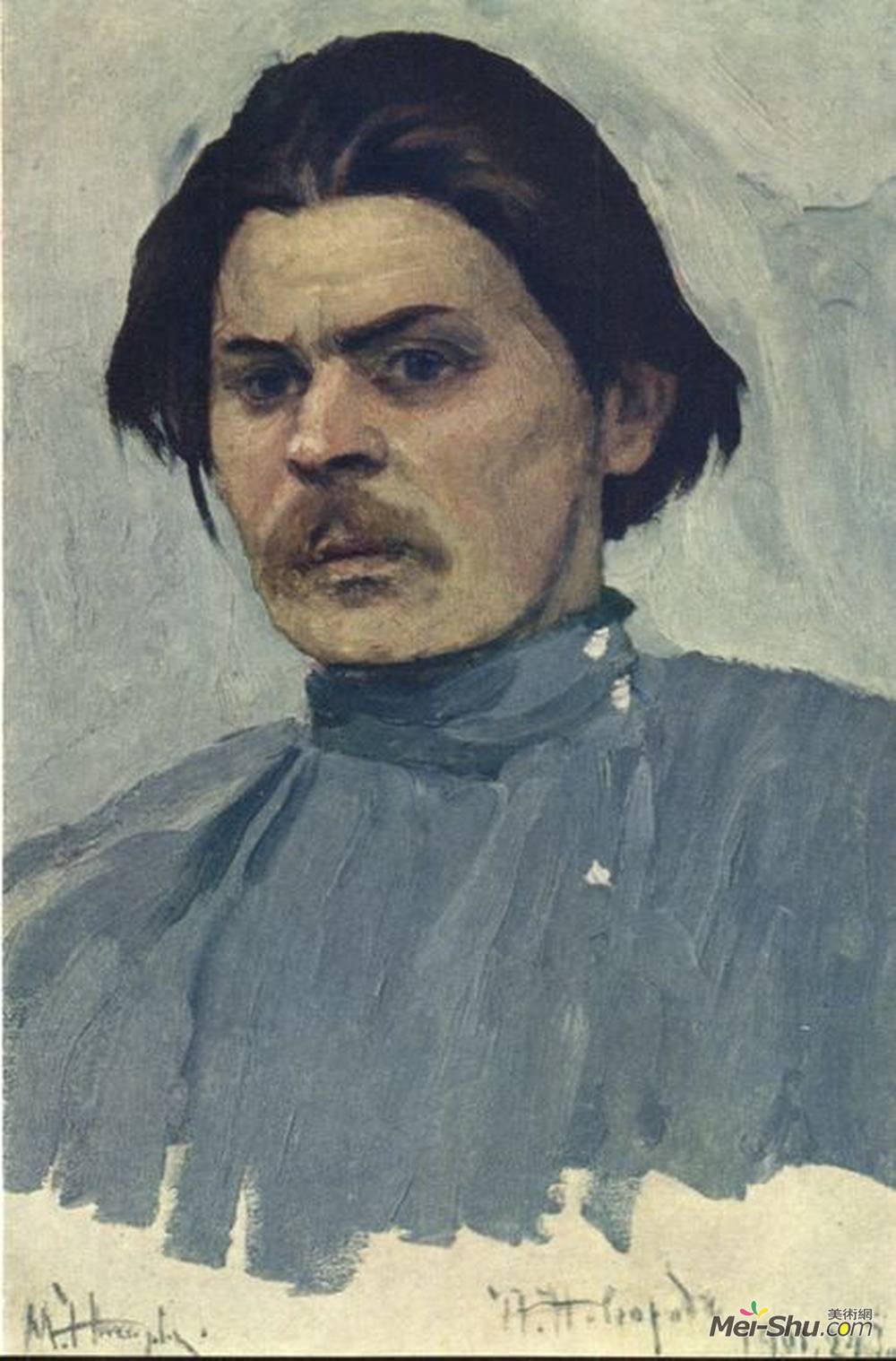 米哈伊尔·涅斯捷罗夫(Mikhail Nesterov)高清作品《马克西姆高尔基的肖像》