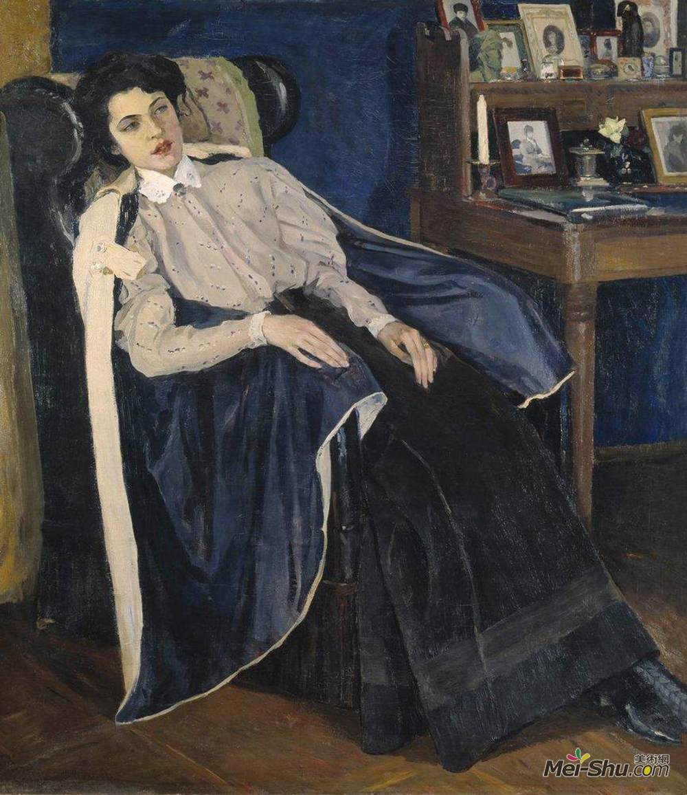 米哈伊尔·涅斯捷罗夫(Mikhail Nesterov)高清作品《Portrait of O. M. Nesterova, the artist's daughter》