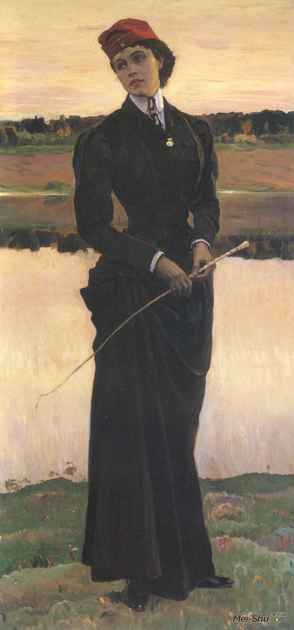 米哈伊尔·涅斯捷罗夫(Mikhail Nesterov)高清作品《Portrait of Olga Nesterova (Woman in a Riding Habit)》