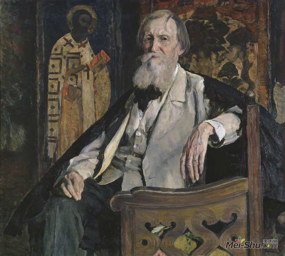 米哈伊尔·涅斯捷罗夫(Mikhail Nesterov)高清作品《Portrait of Victor Vasnetsov》