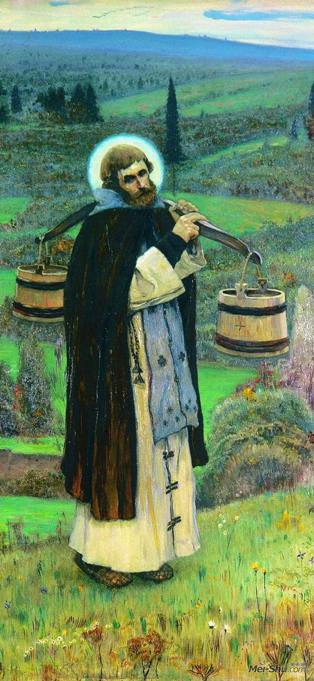 米哈伊尔·涅斯捷罗夫(Mikhail Nesterov)高清作品《圣塞尔吉斯的工作（三联画的左侧部分）》