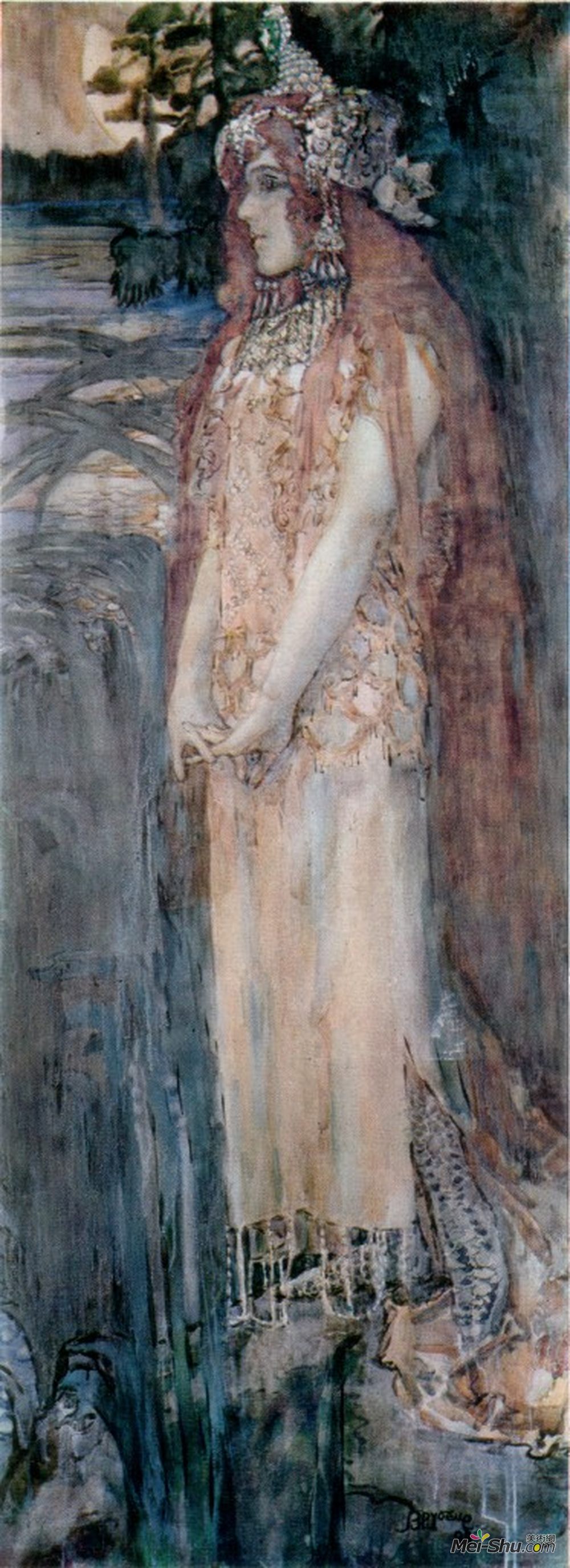 米哈伊尔·弗贝鲁尔(Mikhail Vrubel)高清作品《Nadezhda Zabela-Vrubel as Princess Volkhova》