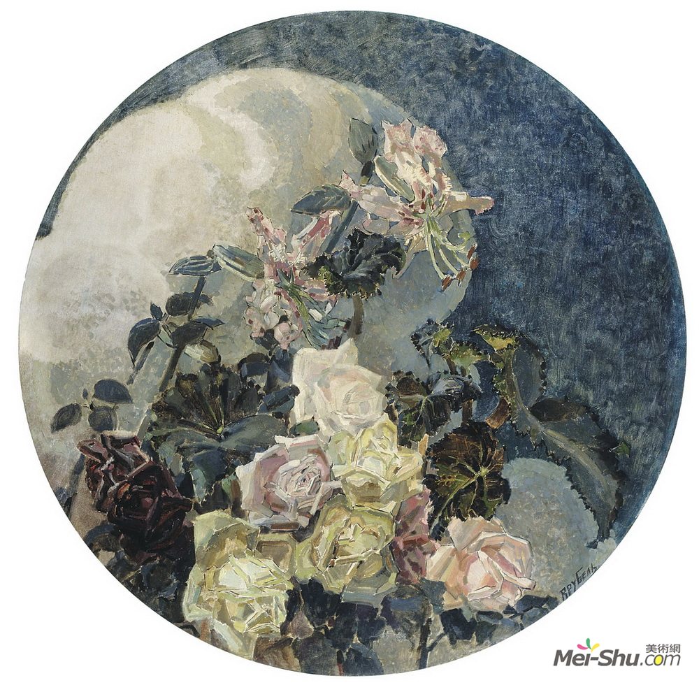 米哈伊尔·弗贝鲁尔(Mikhail Vrubel)高清作品《玫瑰和兰花》
