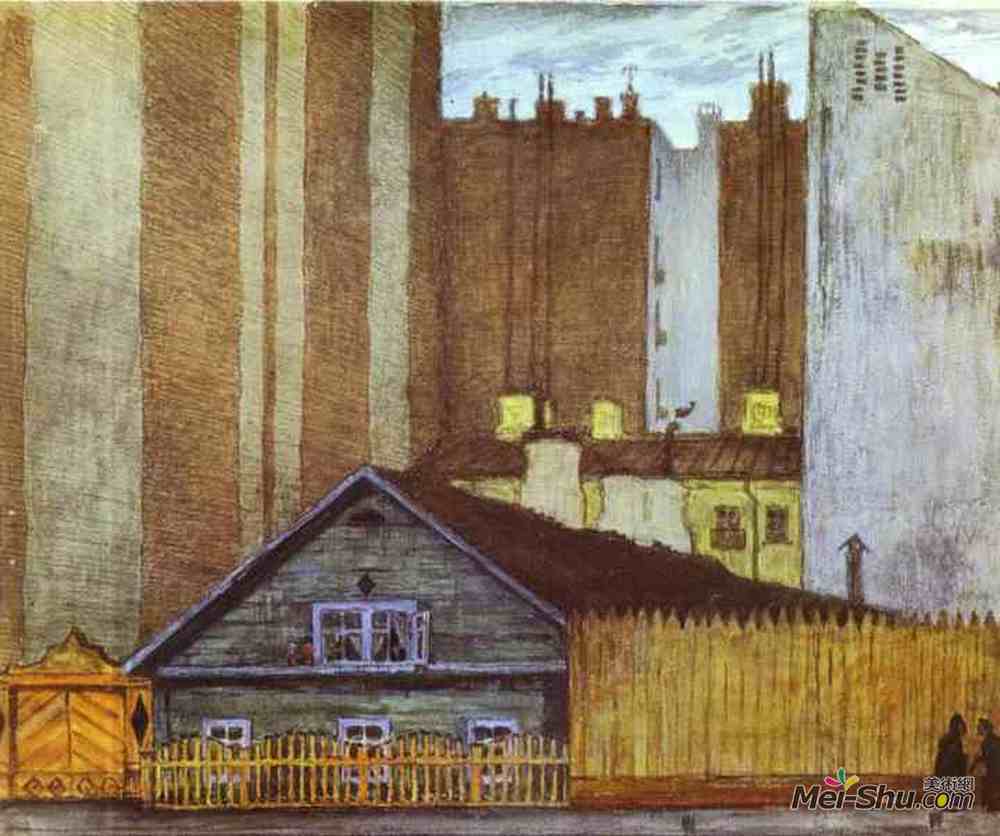 莫斯塔拉夫·多布尔日茨基(Mstislav Dobuzhinsky)高清作品《圣彼得堡的小屋》