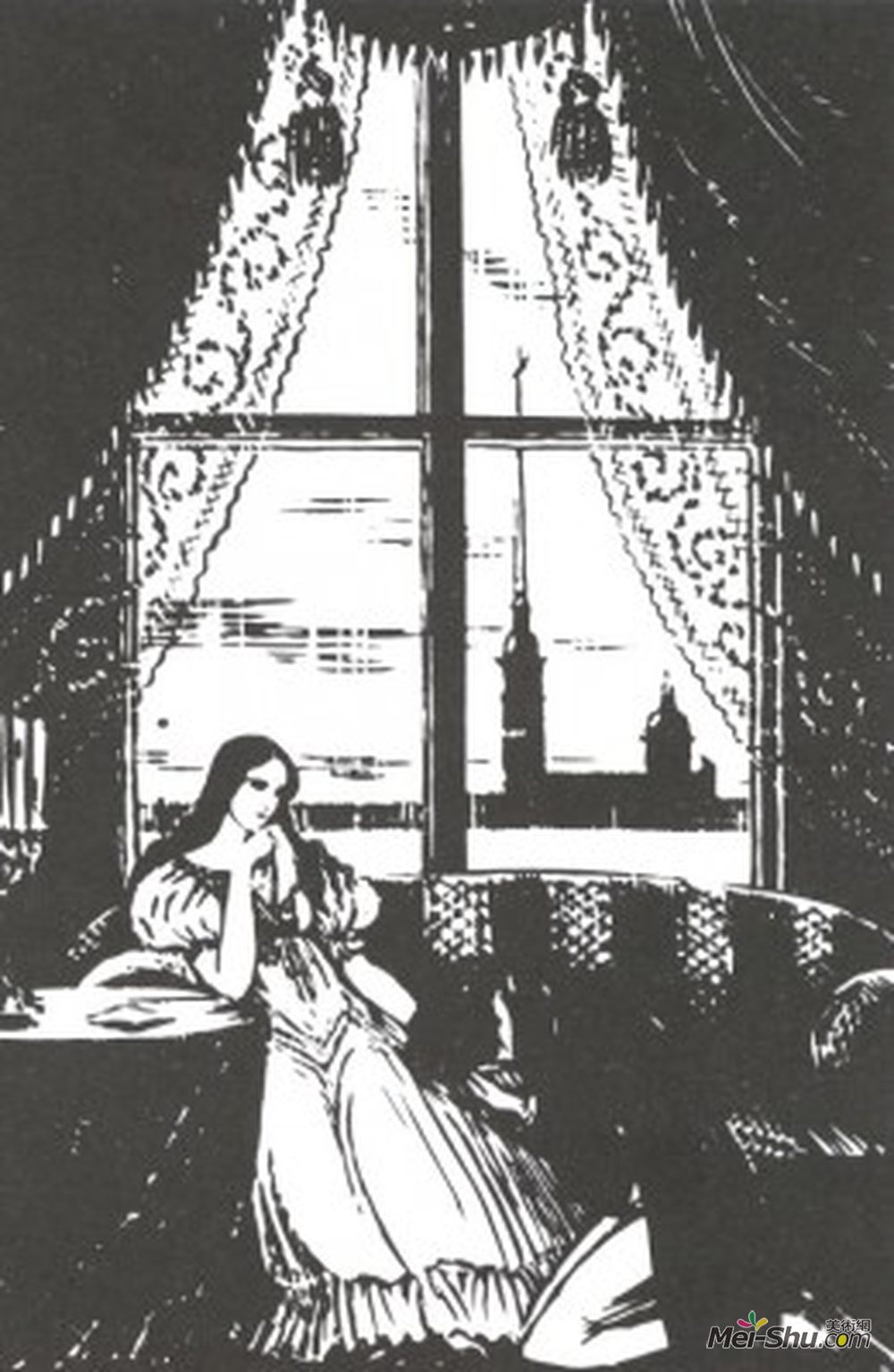莫斯塔拉夫·多布尔日茨基(Mstislav Dobuzhinsky)高清作品《An illustration from A. Pushkin's "Eugene O》