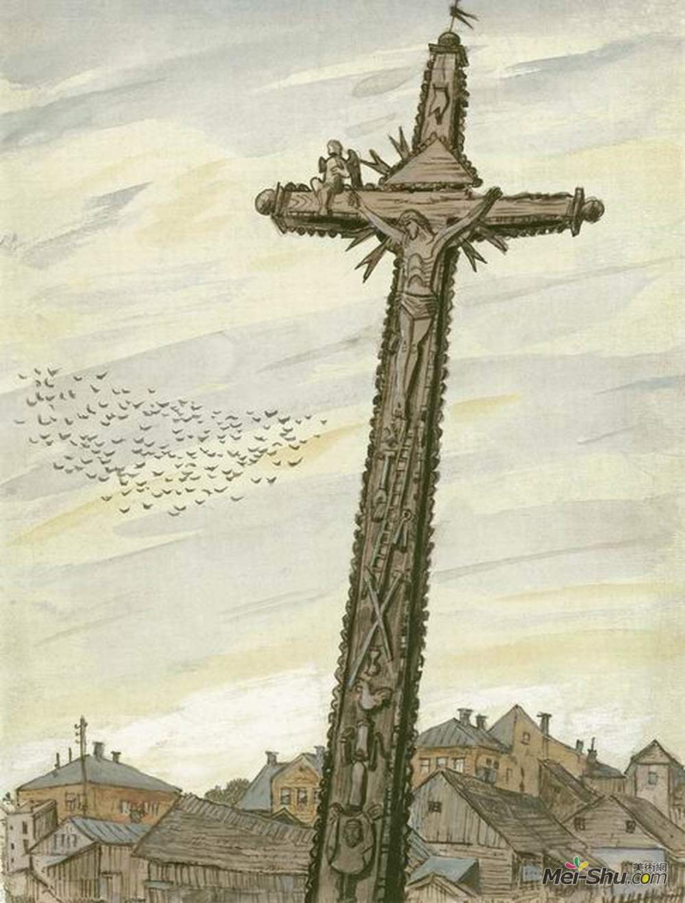 莫斯塔拉夫·多布尔日茨基(Mstislav Dobuzhinsky)高清作品《Cross in Tel?iai》