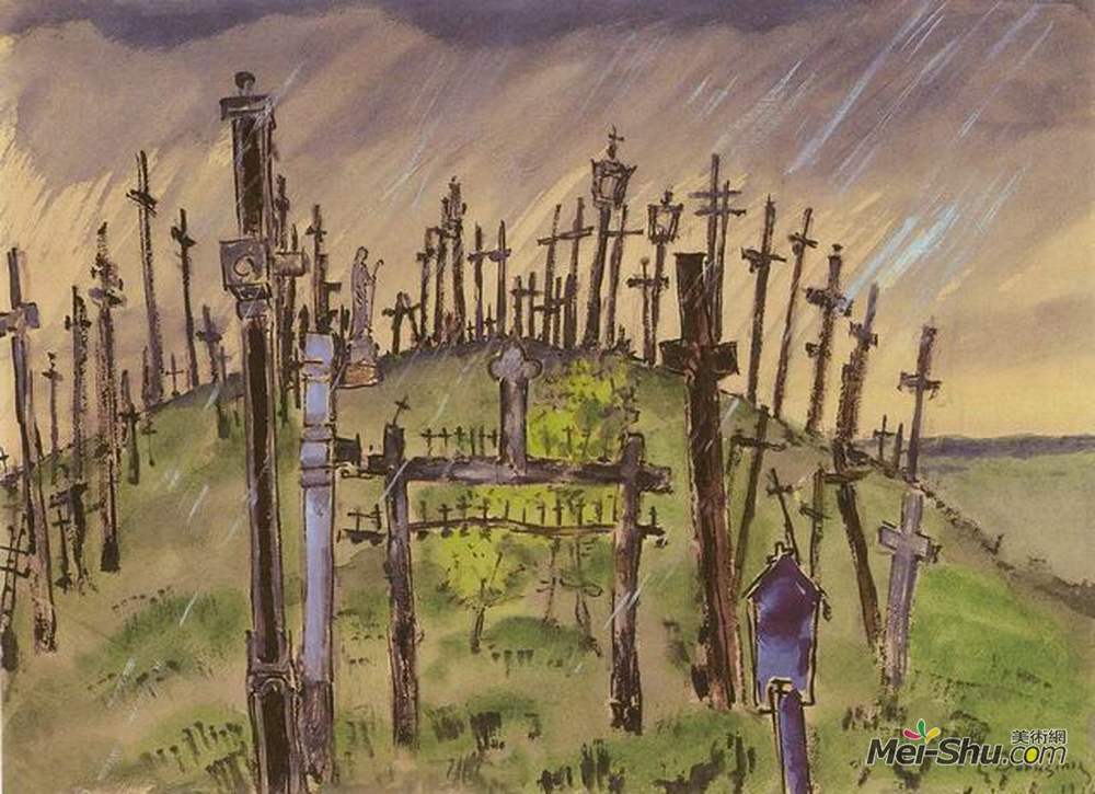 莫斯塔拉夫·多布尔日茨基(Mstislav Dobuzhinsky)高清作品《Jurgai?iai. The Hill of Crosses.》