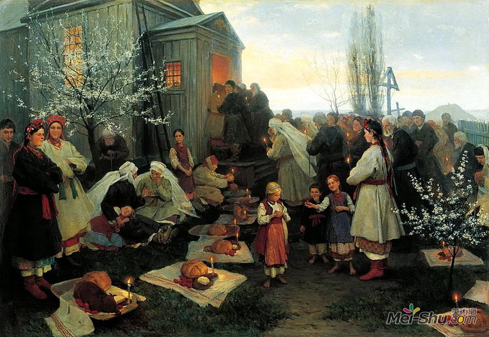 皮科蒙科(Mykola Pymonenko)高清作品《Easter morning prayer in Malorosia》