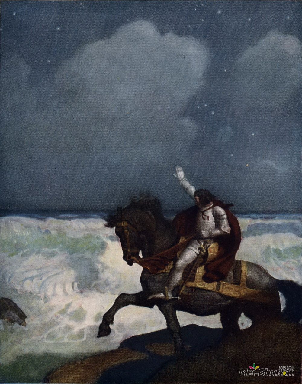 纽威·康瓦斯·魏斯(N.C. Wyeth)高清作品《珀西瓦尔爵士差点到了边缘》