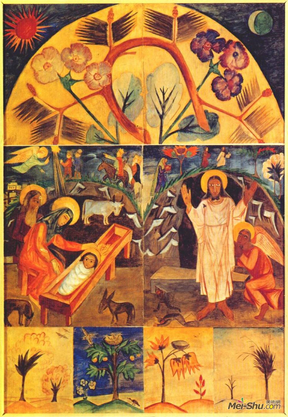 冈察洛娃(Natalia Goncharova)高清作品《图标绘画主题》