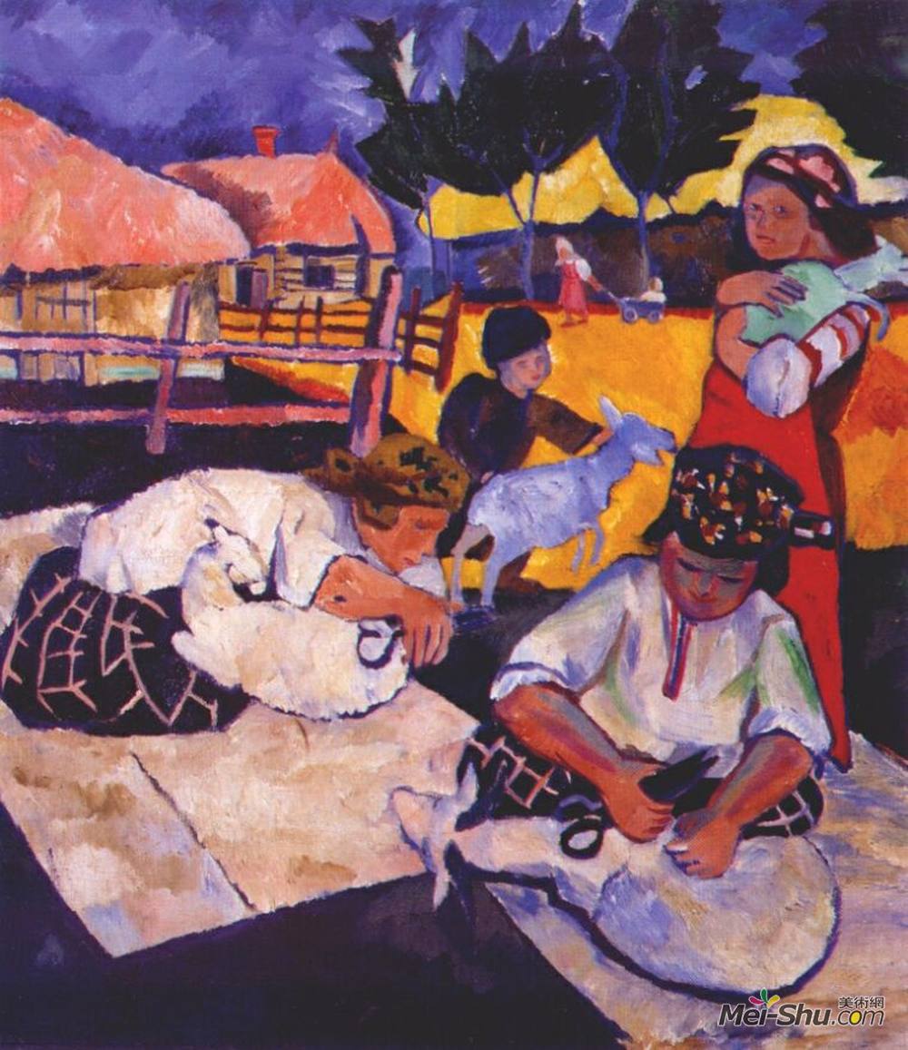 冈察洛娃(Natalia Goncharova)高清作品《剪羊毛》