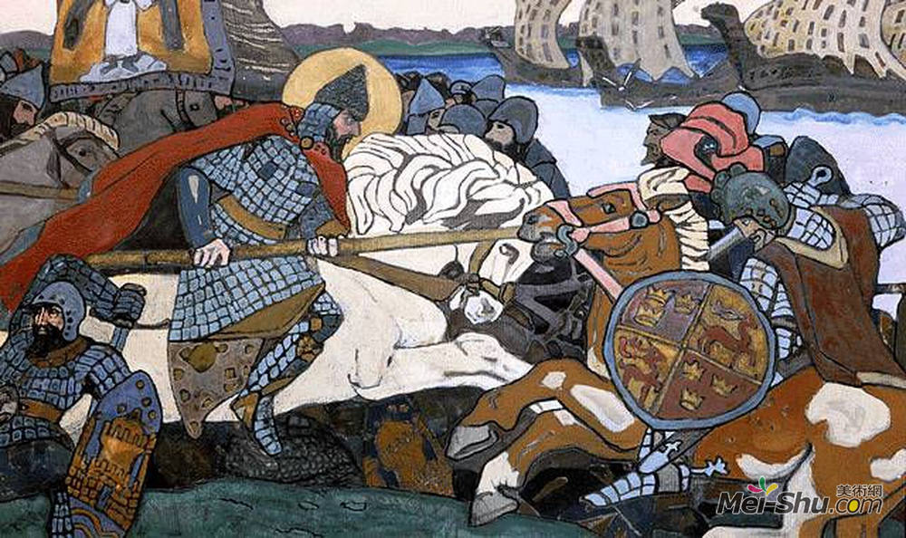 尼古拉斯·罗瑞奇(Nicholas Roerich)高清作品《Alexander Nevsky striking Birder Jarl》