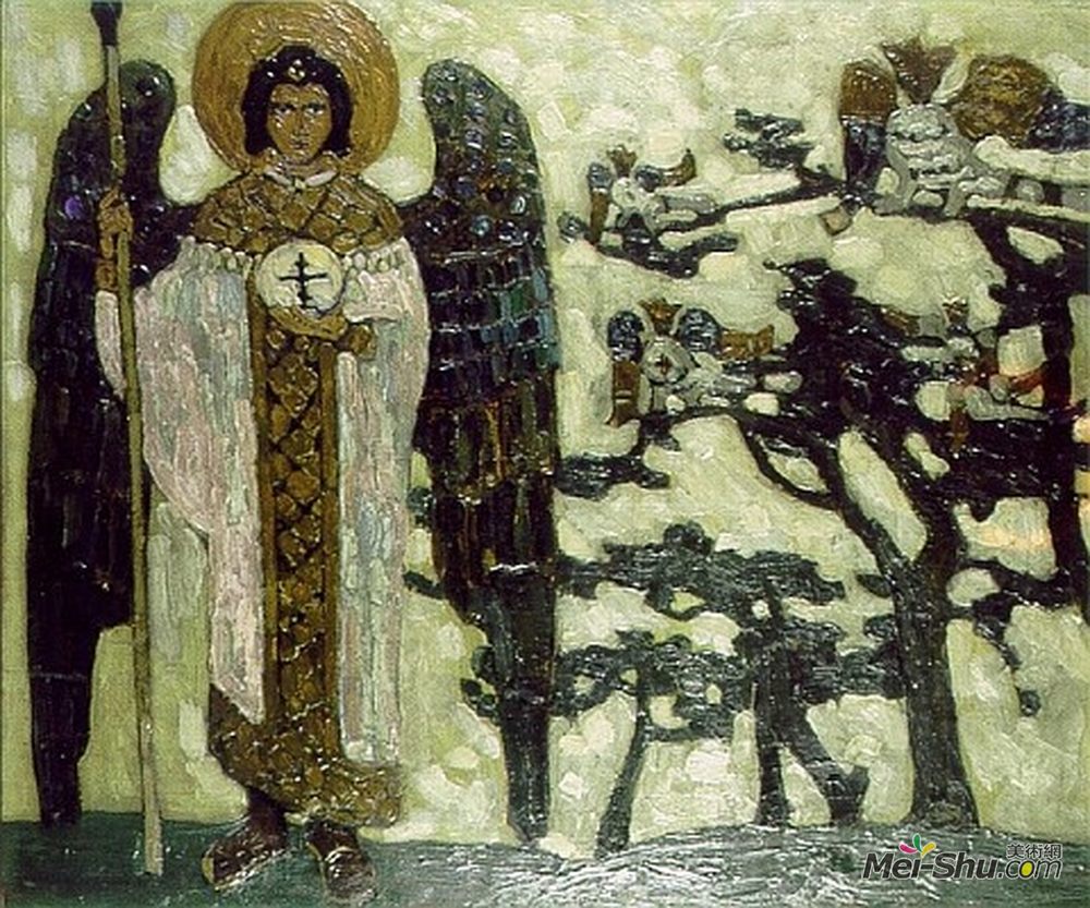 尼古拉斯·罗瑞奇(Nicholas Roerich)高清作品《Archangel (Study to "Treasures of angels")》