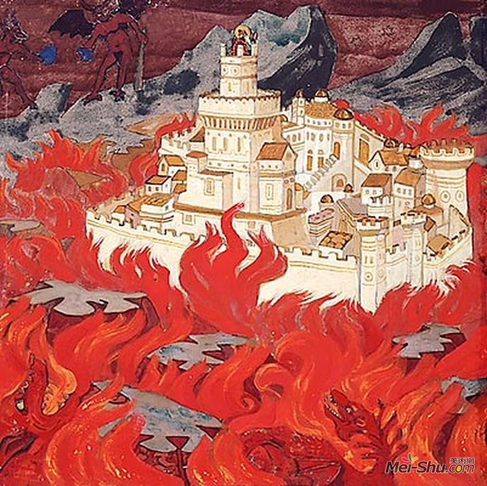 尼古拉斯·罗瑞奇(Nicholas Roerich)高清作品《美丽的城市-敌人的愤怒》