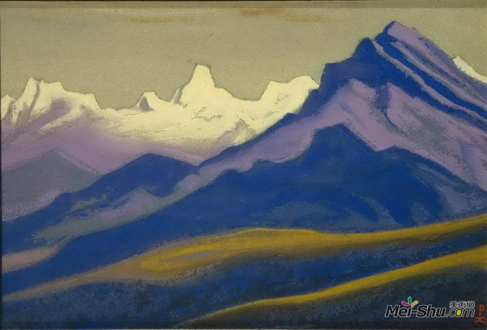 尼古拉斯·罗瑞奇(Nicholas Roerich)高清作品《喜马拉雅山脉。杂乱的山峦。》