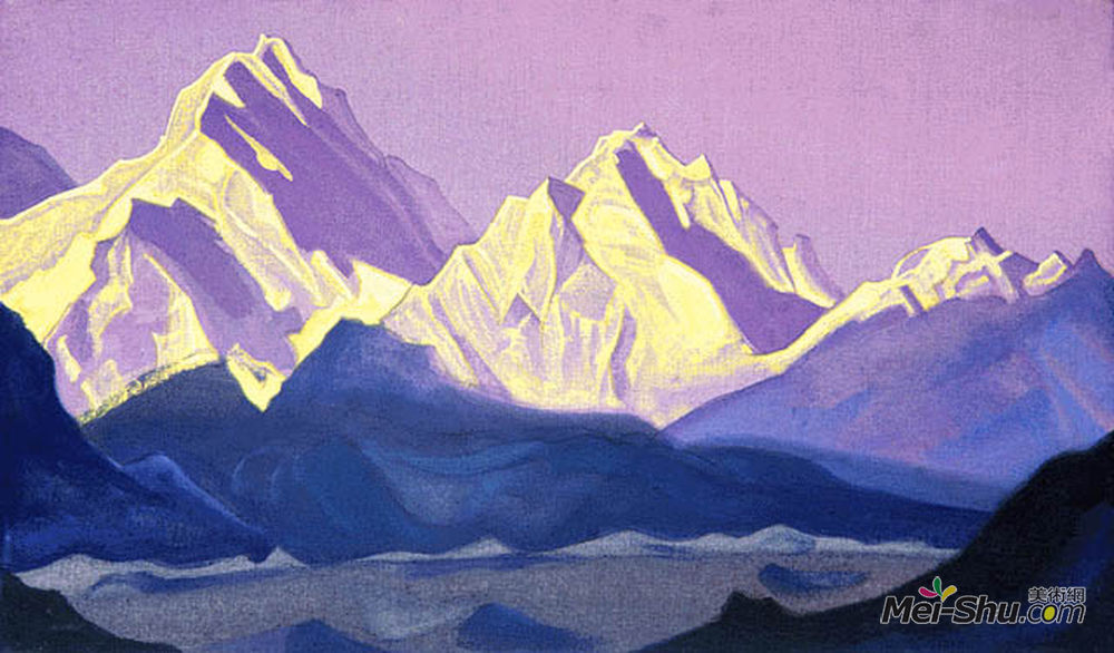 尼古拉斯·罗瑞奇(Nicholas Roerich)高清作品《喜马拉雅山脉。日落。》