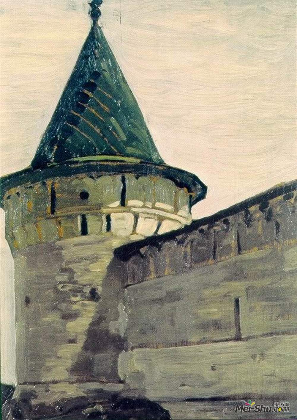 尼古拉斯·罗瑞奇(Nicholas Roerich)高清作品《科斯特罗马。伊帕提夫斯寺钟楼。》