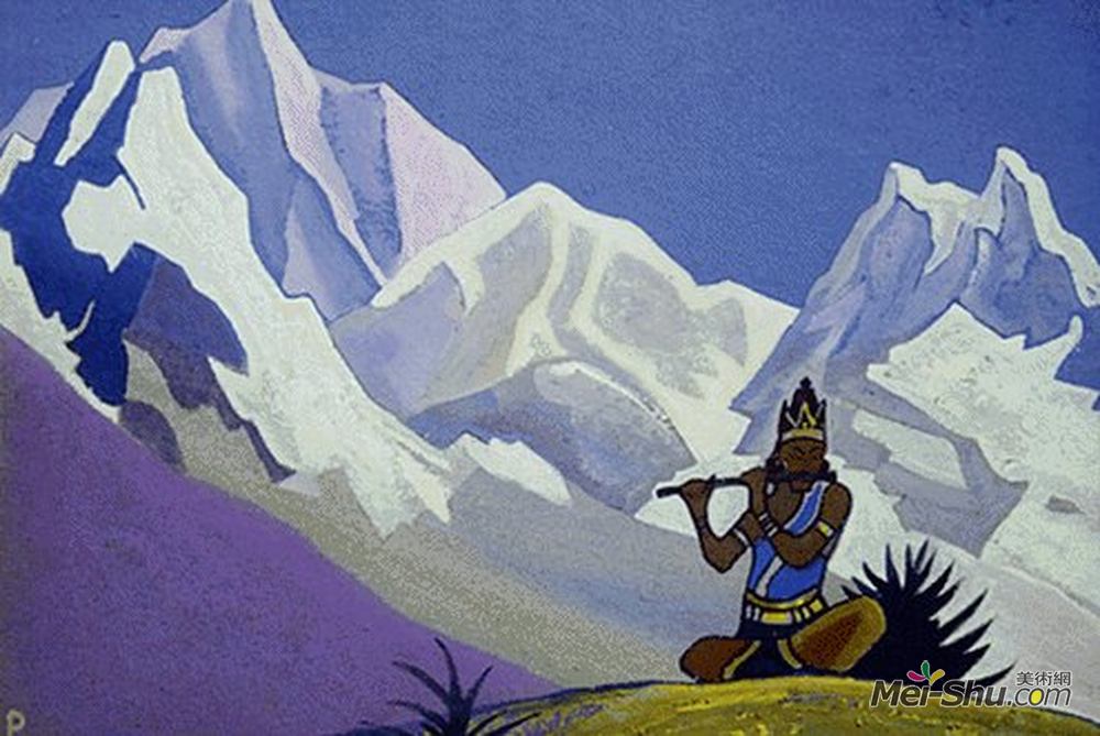 尼古拉斯·罗瑞奇(Nicholas Roerich)高清作品《克里希纳。魔笛。》