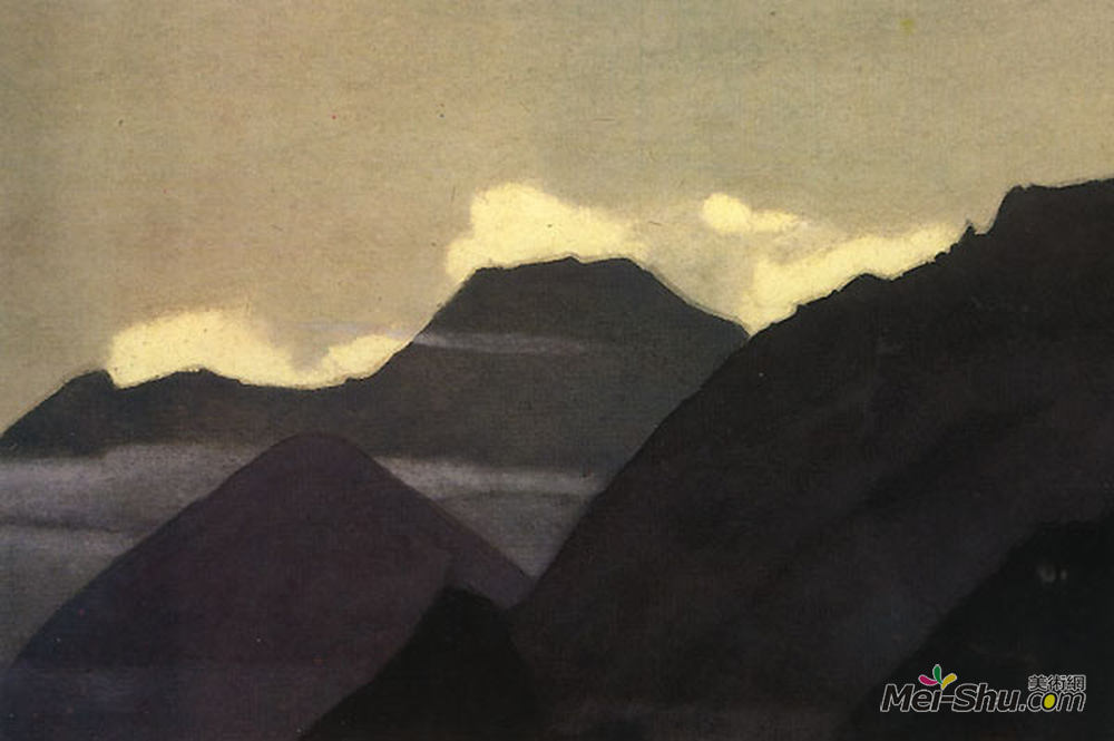 尼古拉斯·罗瑞奇(Nicholas Roerich)高清作品《Kuluta. Mountains before the sunset.》