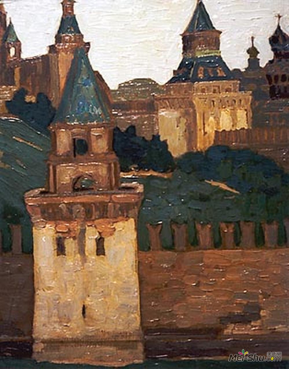尼古拉斯·罗瑞奇(Nicholas Roerich)高清作品《Moscow. View of Kremlin from Zamoskvorechie.》