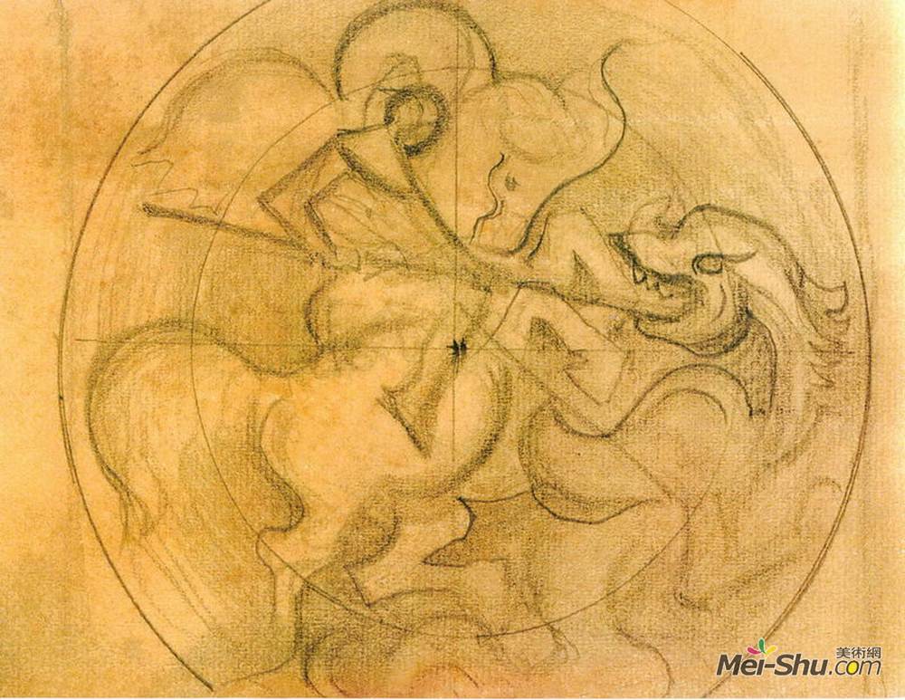 尼古拉斯·罗瑞奇(Nicholas Roerich)高清作品《Sketch for "Light Conquers Darkness"》