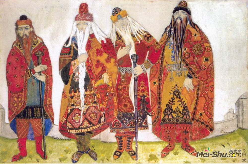 尼古拉斯·罗瑞奇(Nicholas Roerich)高清作品《“伊戈尔王子”和“伊戈尔王子”的服装草图。》