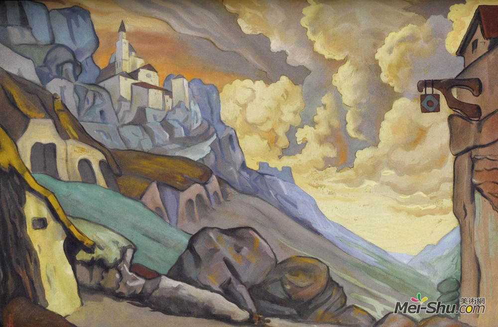 尼古拉斯·罗瑞奇(Nicholas Roerich)高清作品《Study of scene design for "Fuente Ovehuna"》