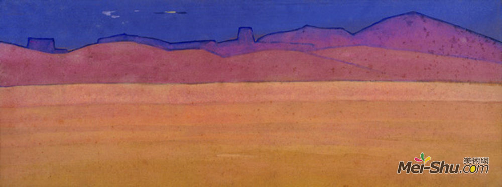 尼古拉斯·罗瑞奇(Nicholas Roerich)高清作品《Tempe-jal-tzen-baykin (City of mobster Ja Lama)》