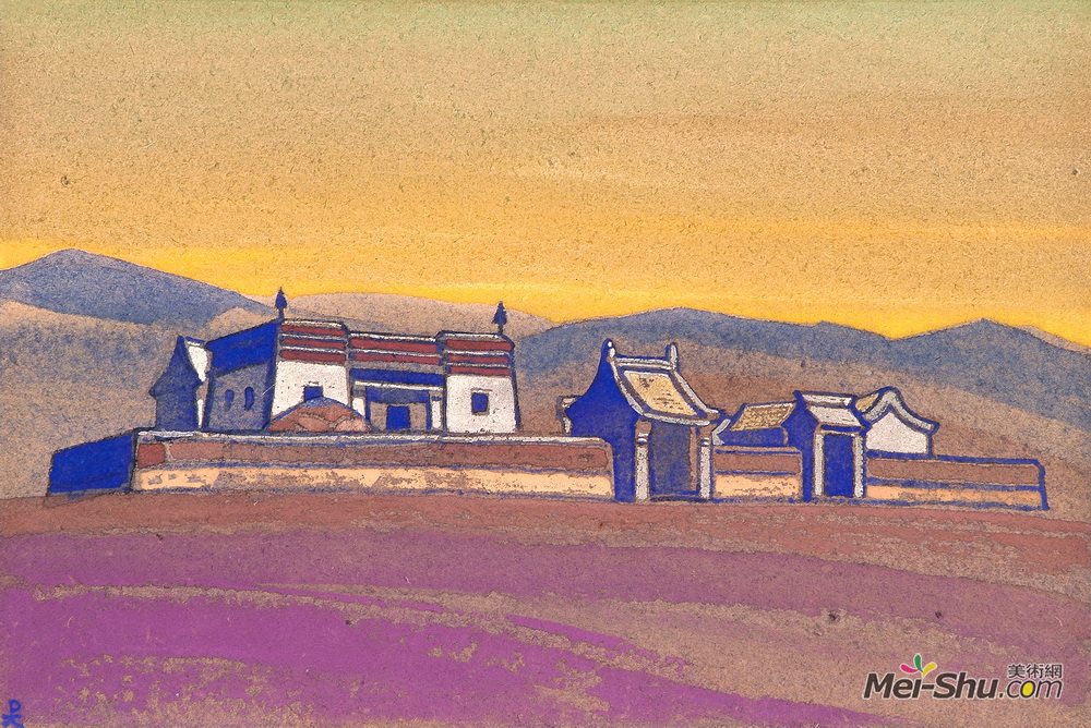 尼古拉斯·罗瑞奇(Nicholas Roerich)高清作品《Tsagaan-Kure. Inner Mongolia.》