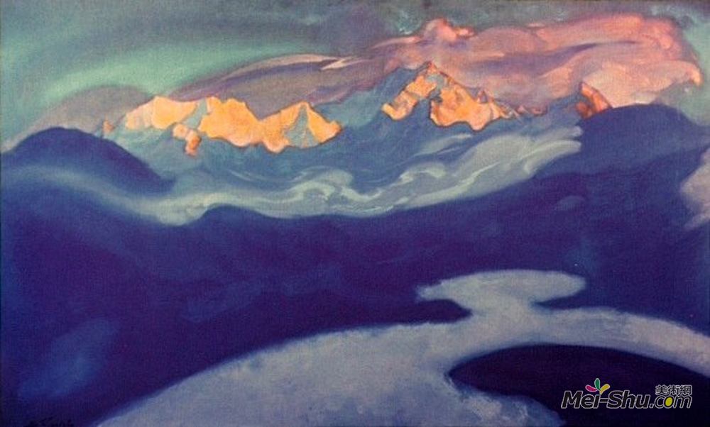尼古拉斯·罗瑞奇(Nicholas Roerich)高清作品《View of Kangchenjunga from Turpindar》