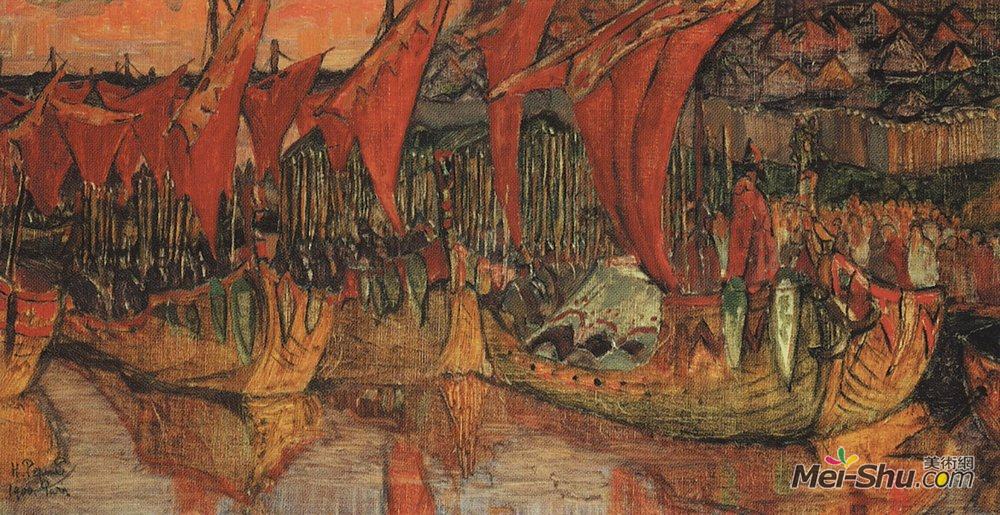 尼古拉斯·罗瑞奇(Nicholas Roerich)高清作品《弗拉迪米尔战役（红帆）》