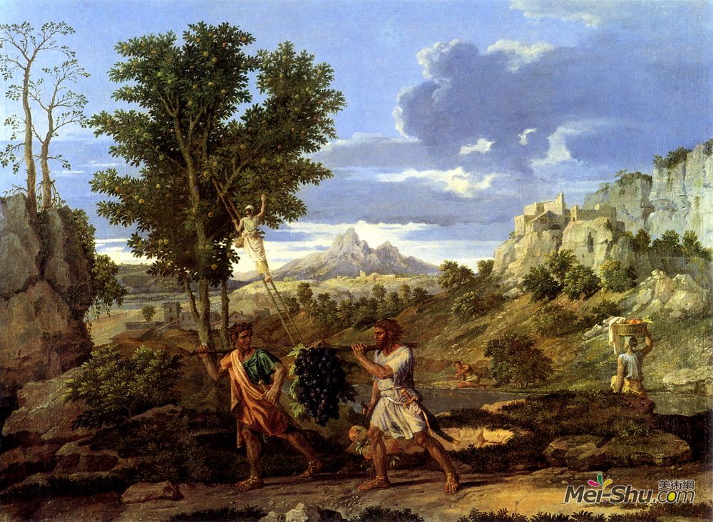 尼古拉斯·普桑(Nicolas Poussin)高清作品《秋天（有承诺的葡萄的间谍）》
