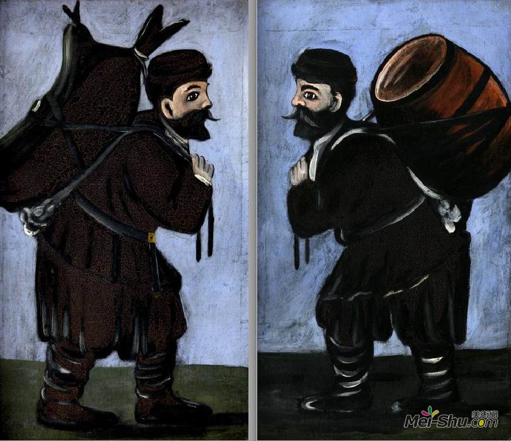 皮罗斯马尼(Niko Pirosmani)高清作品《带桶的工人（双份）》