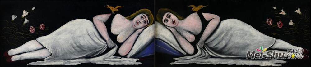 皮罗斯马尼(Niko Pirosmani)高清作品《Beauties of Ortachala (diptych)》