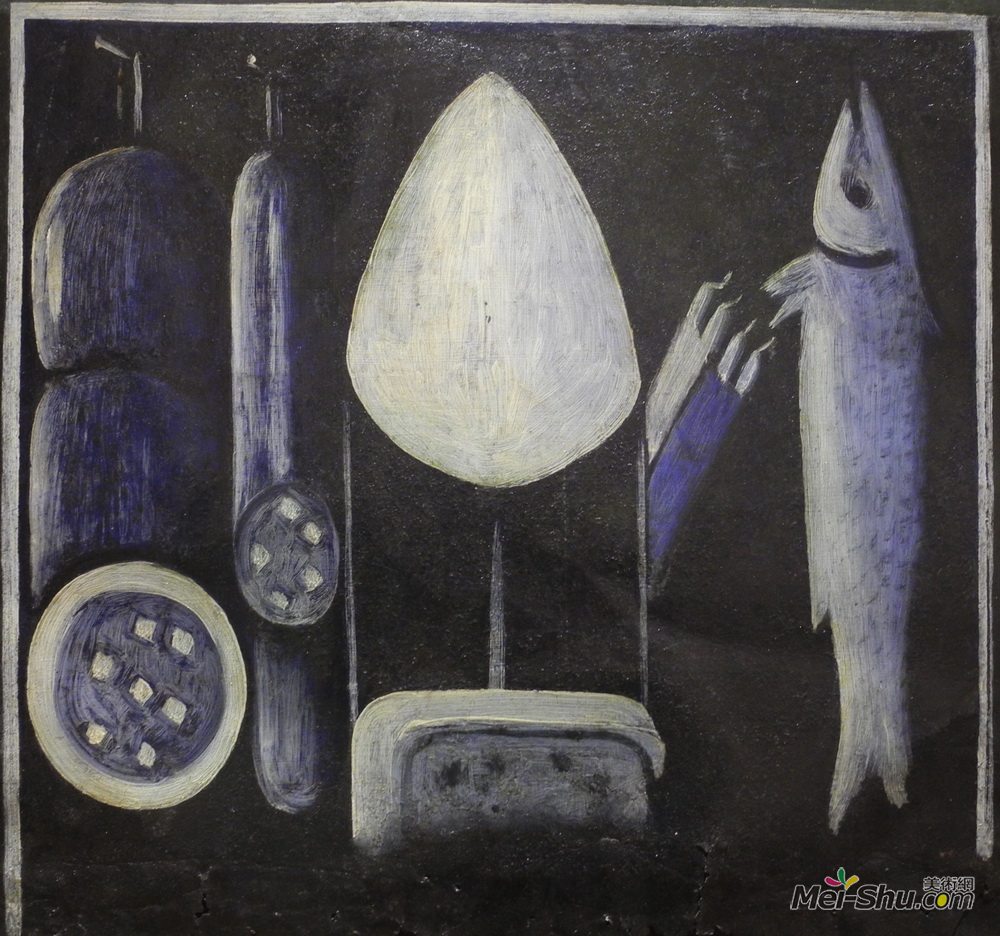 皮罗斯马尼(Niko Pirosmani)高清作品《Still life with sugar candy (part of signboard in Didube)》