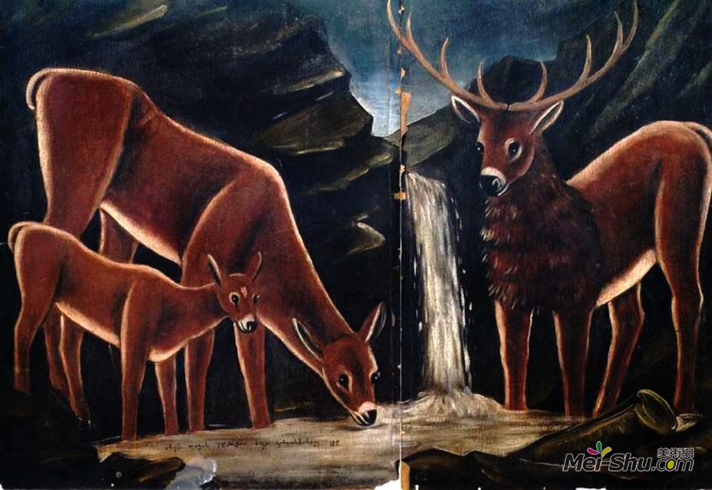 皮罗斯马尼(Niko Pirosmani)高清作品《鹿与小鹿》