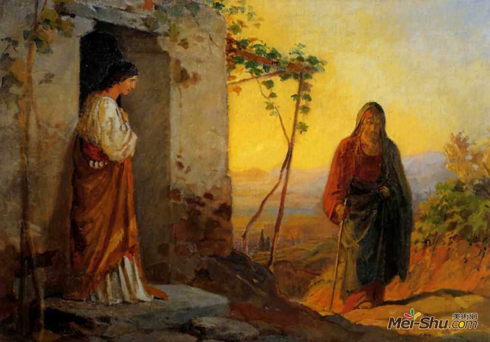 尼古拉格(Nikolai Ge)高清作品《拉撒路的妹妹玛利亚遇见耶稣，他们要去见他们》