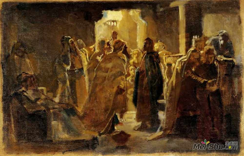 尼古拉格(Nikolai Ge)高清作品《犹太教会堂里的基督》