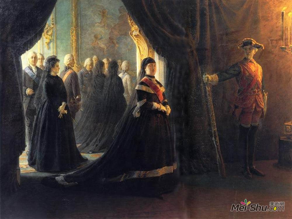 尼古拉格(Nikolai Ge)高清作品《凯瑟琳二世（1729-96）在伊丽莎白女皇的棺材（1》