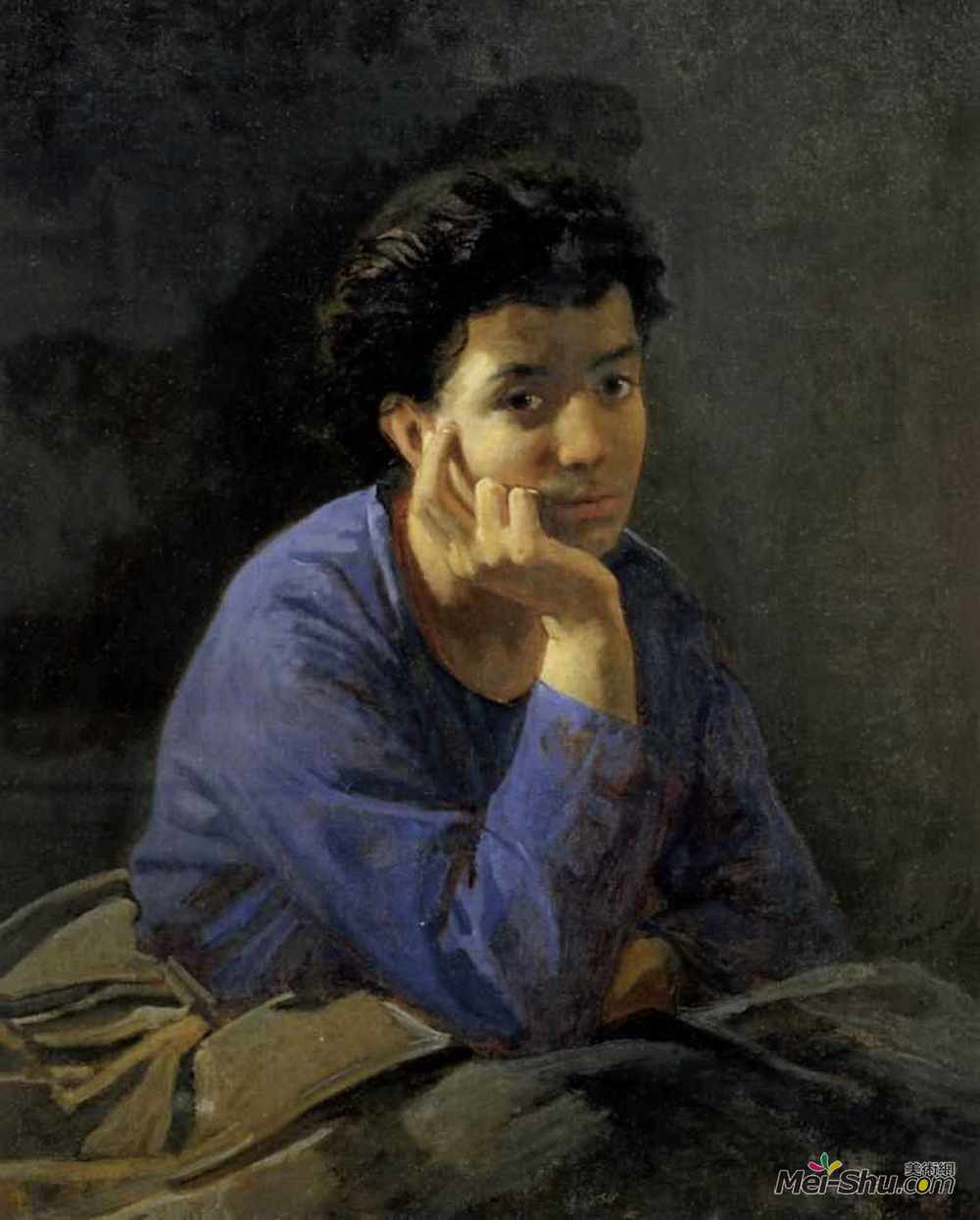 尼古拉格(Nikolai Ge)高清作品《穿着蓝色上衣的一个陌生女人的肖像》