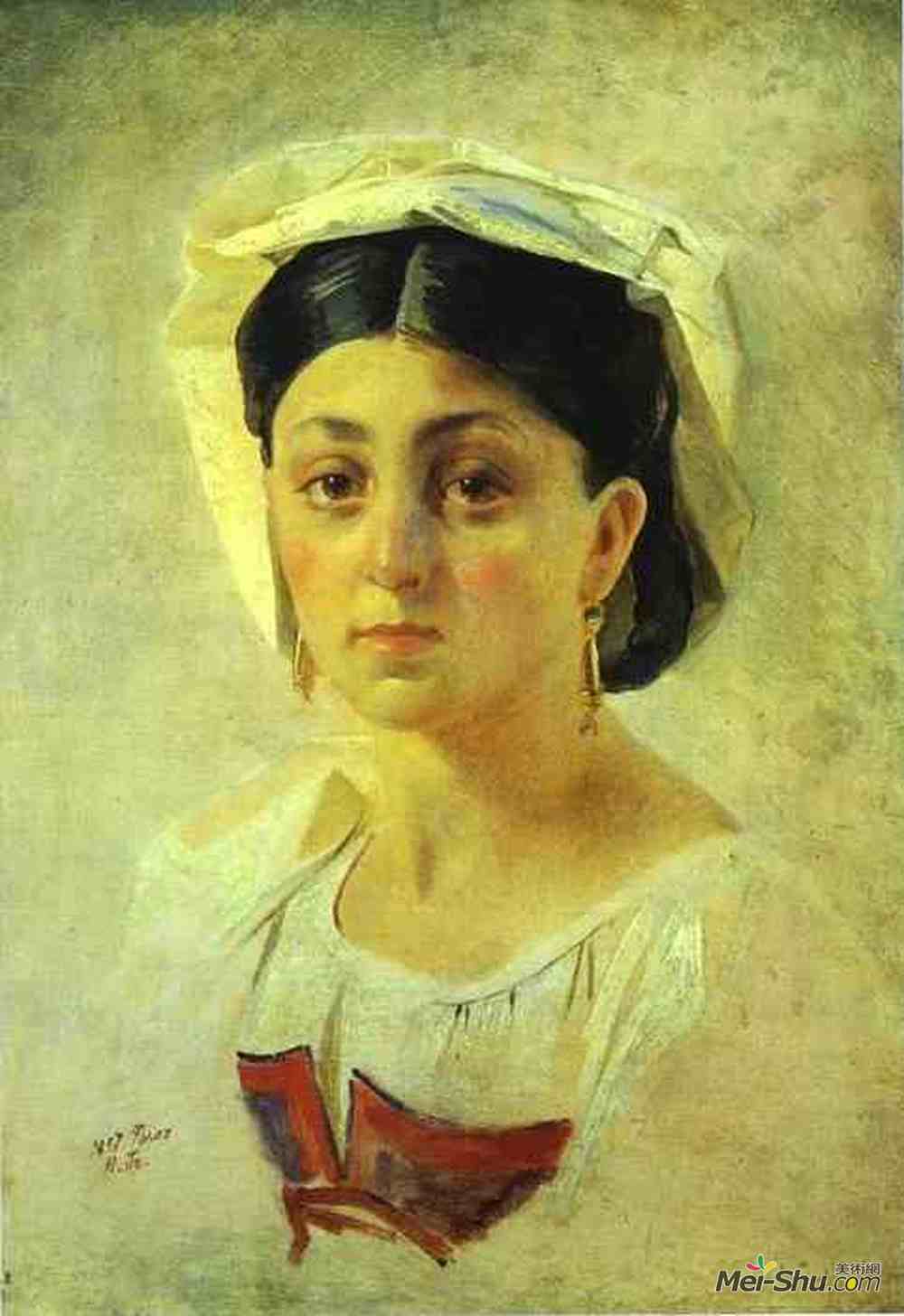 尼古拉格(Nikolai Ge)高清作品《意大利民间服饰中的年轻女性》