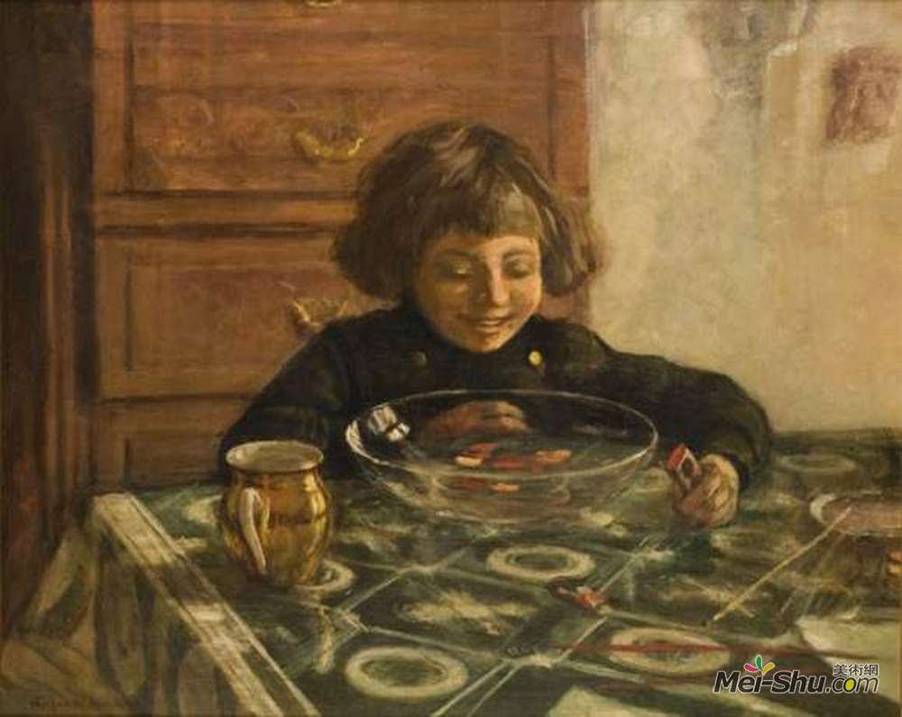 尼古拉·博格丹诺夫·贝尔斯基(Nikolay Bogdanov-Belsky)高清作品《儿童坐在桌子上》