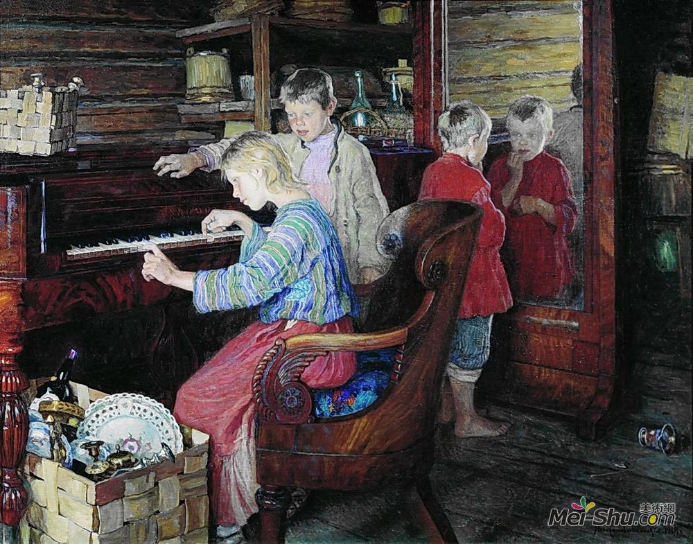 尼古拉·博格丹诺夫·贝尔斯基(Nikolay Bogdanov-Belsky)高清作品《钢琴儿童》