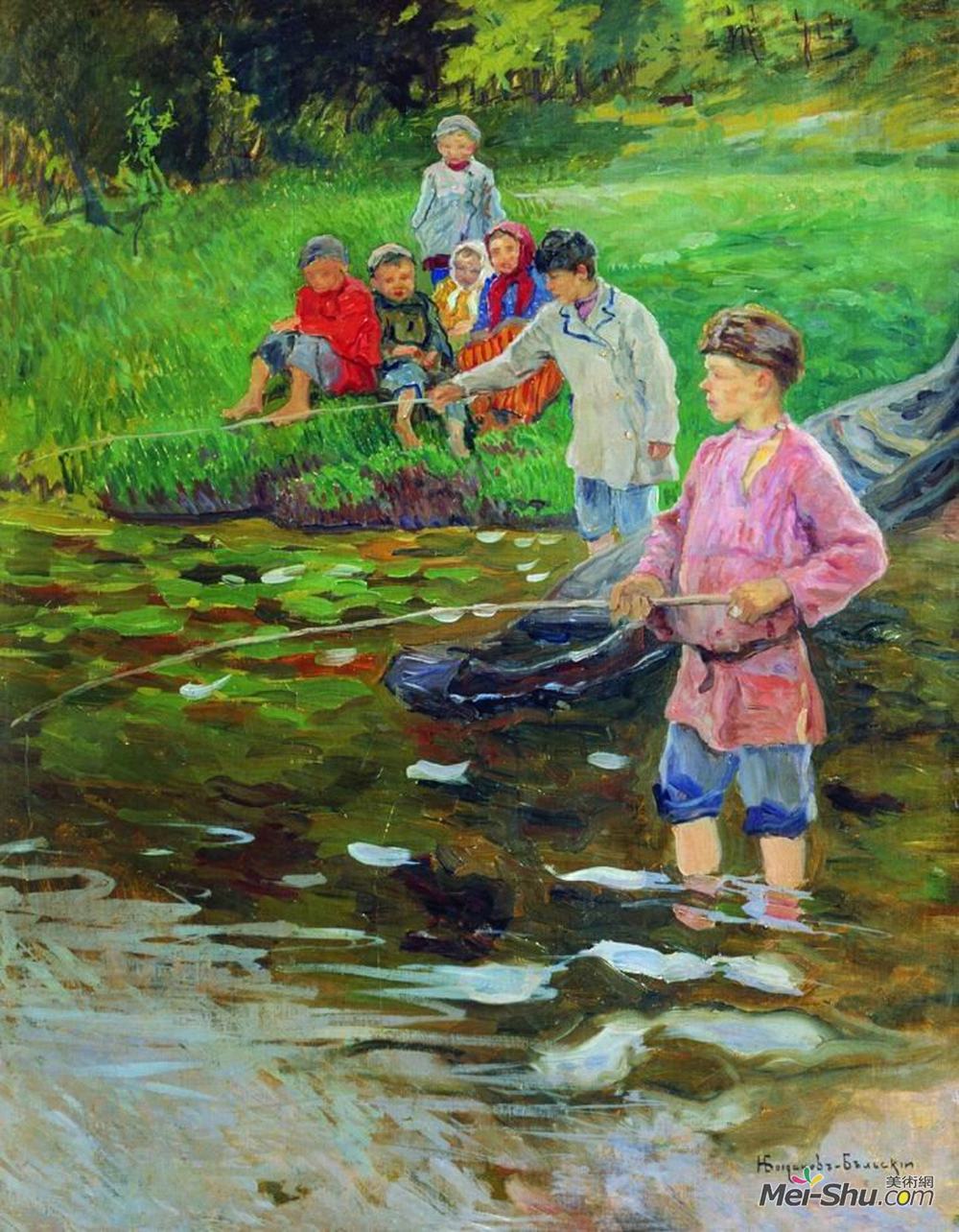 尼古拉·博格丹诺夫·贝尔斯基(Nikolay Bogdanov-Belsky)高清作品《儿童，渔民》