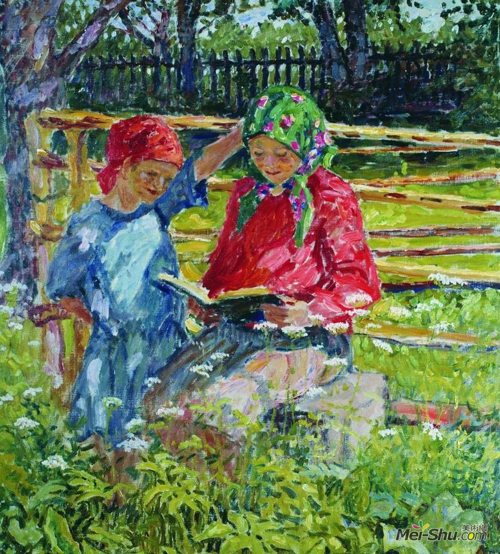 尼古拉·博格丹诺夫·贝尔斯基(Nikolay Bogdanov-Belsky)高清作品《Girls in Kerchiefs》