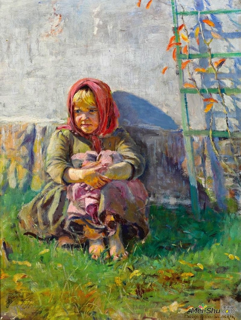 尼古拉·博格丹诺夫·贝尔斯基(Nikolay Bogdanov-Belsky)高清作品《花园里的小女孩》