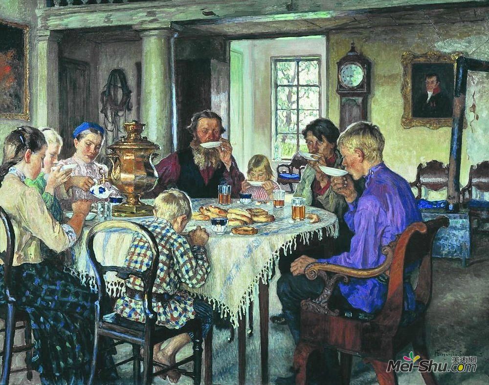 尼古拉·博格丹诺夫·贝尔斯基(Nikolay Bogdanov-Belsky)高清作品《新主人（饮茶）》