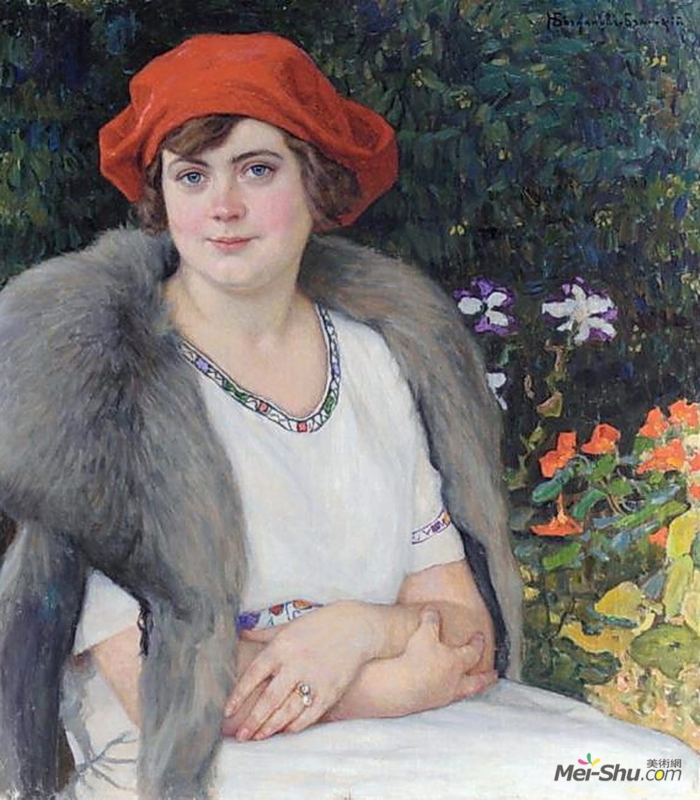 尼古拉·博格丹诺夫·贝尔斯基(Nikolay Bogdanov-Belsky)高清作品《艺术家妻子肖像》