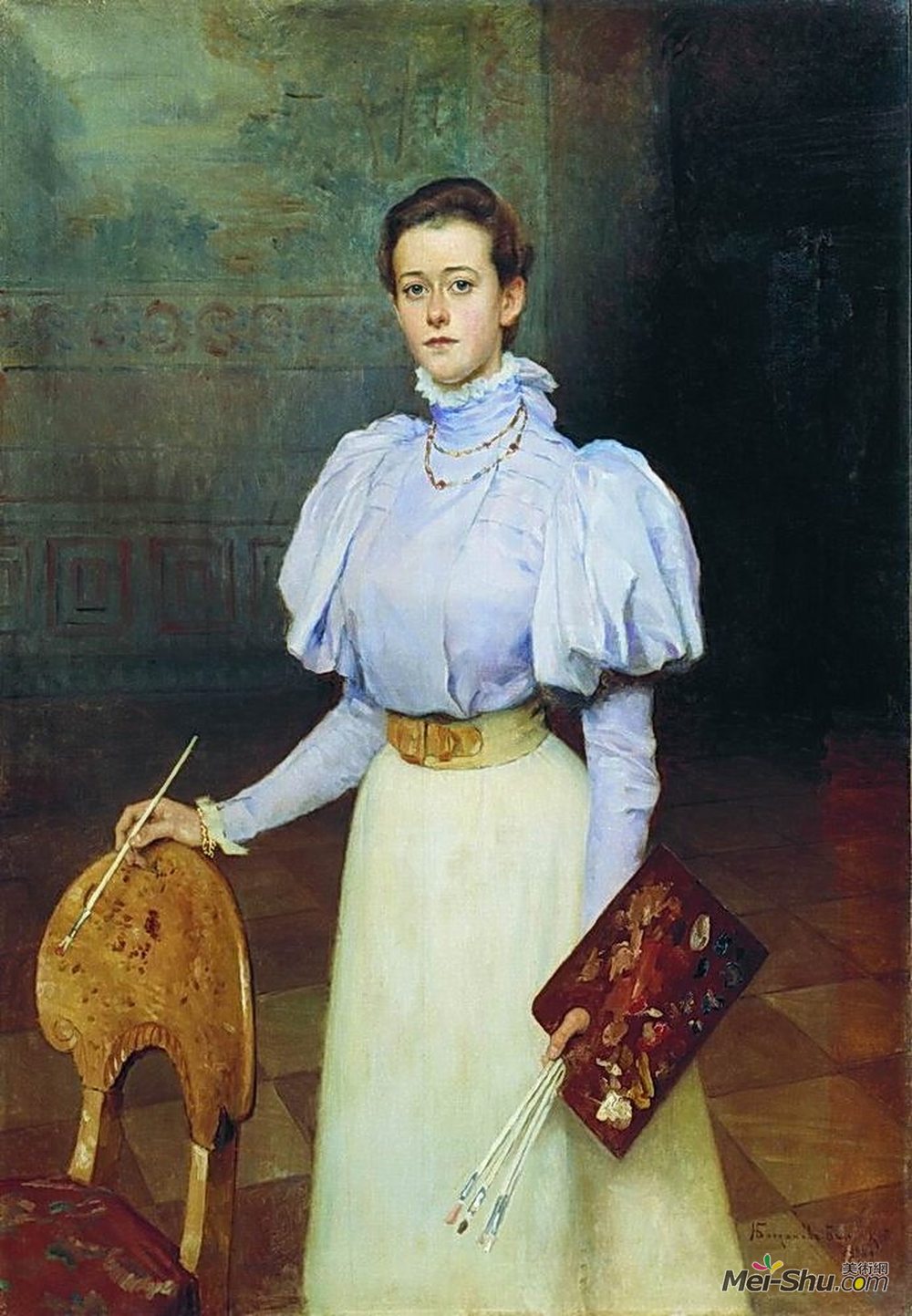 尼古拉·博格丹诺夫·贝尔斯基(Nikolay Bogdanov-Belsky)高清作品《Portrait of M.Sheremetova》