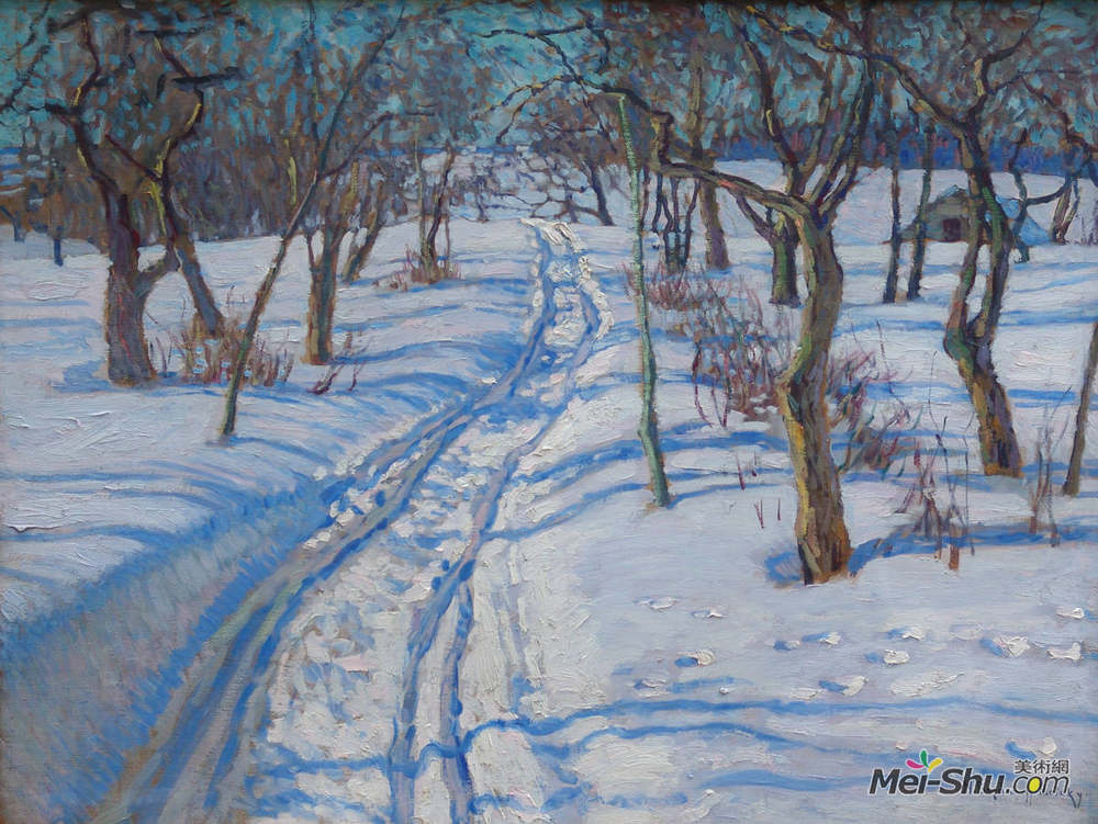 尼古拉·博格丹诺夫·贝尔斯基(Nikolay Bogdanov-Belsky)高清作品《冬季花园之路》